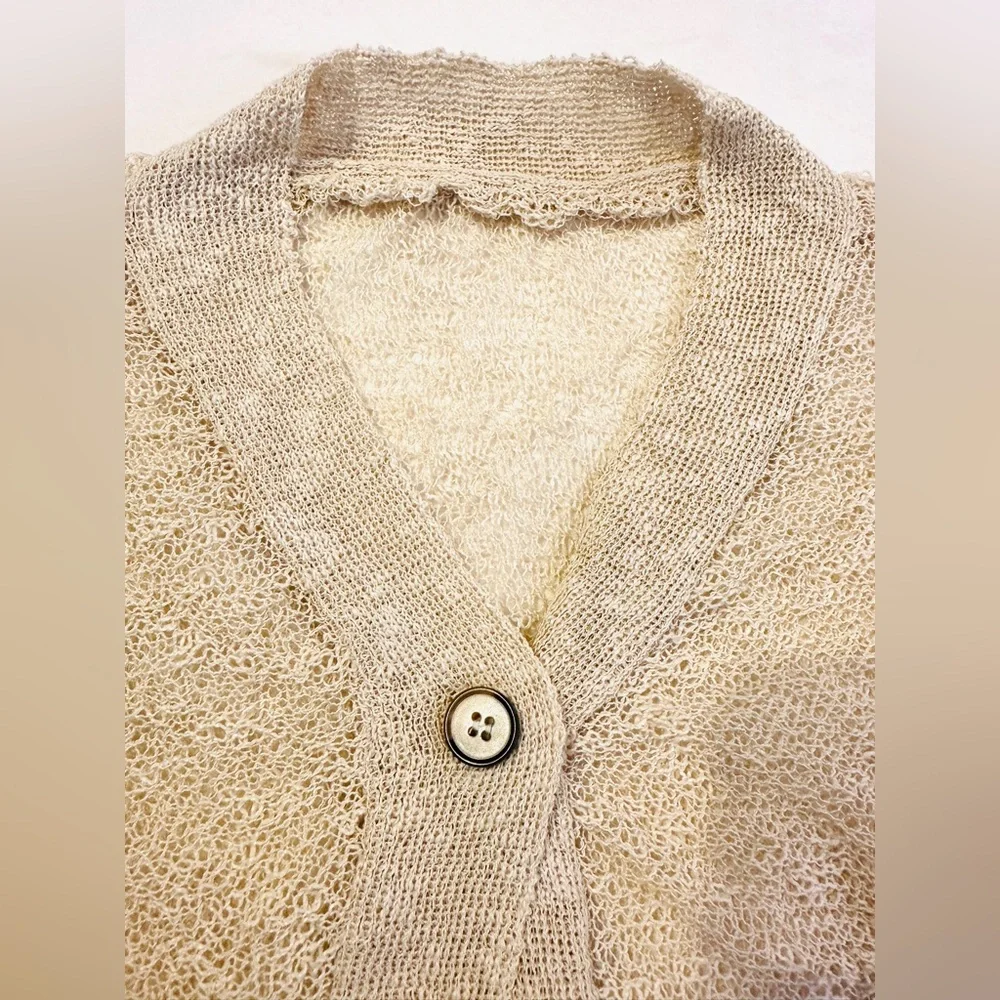 Boho Single Button Open Knot Short Sleeve Sweater - Picture 3 of 9